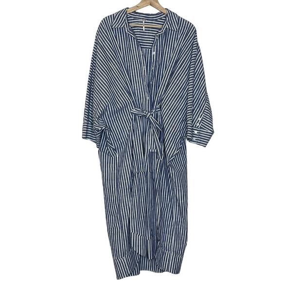 FREE PEOPLE BLUE AND WHITE‎ STRIPED KIMONO SHIRT DRESS  SIZE XS/TP - Picture 1 of 13